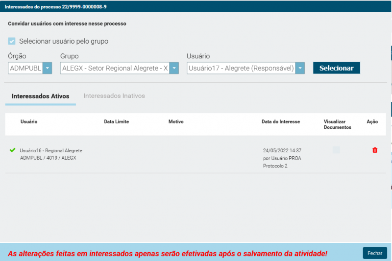Adicionando Interessados
